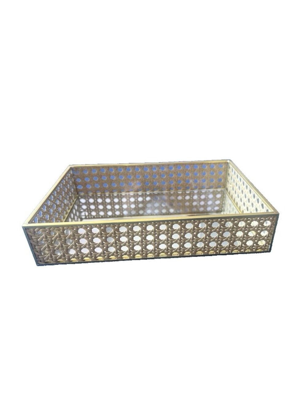 Rattan Woven Small Tray Designer Vanity Mirrored CANED Bathroom 10"Lx7.5"Wx2"H